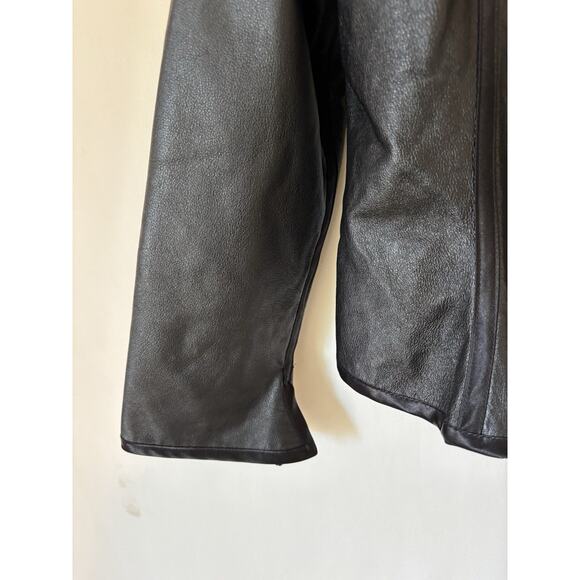 Vtg Catherine Coatney Leather Jacket XL Black Fitted Open Front 90s Rare - Picture 6 of 13
